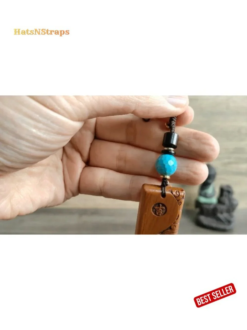 Hand Carved Wood Dragon Keychain Feng Shui Lucky Charm Gift
